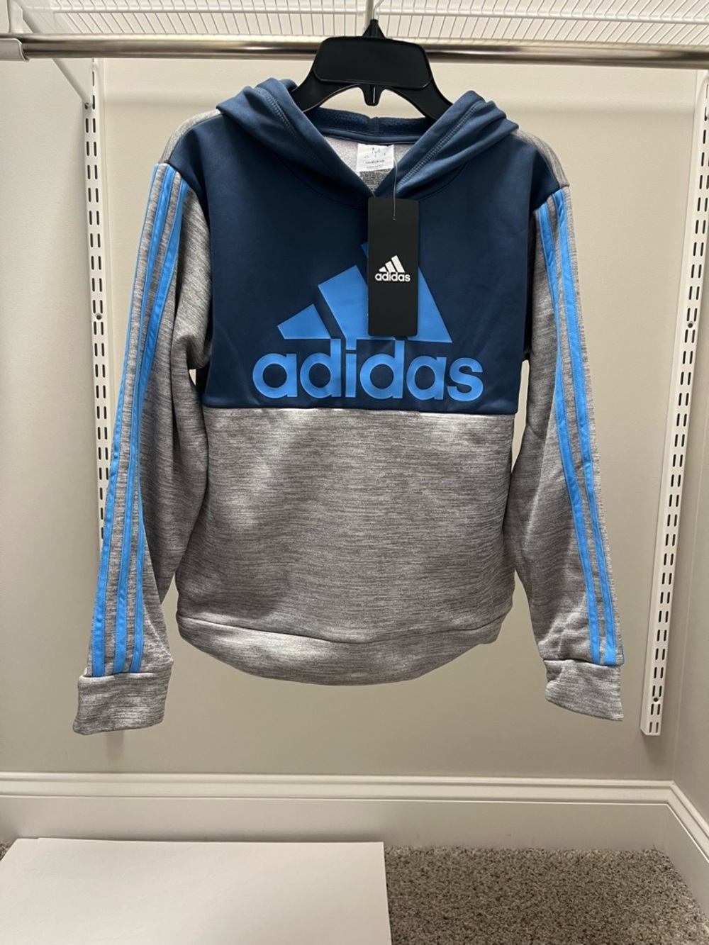 adidas Kid’s Navy and Gray Crewneck Hoodie with Light Blue Logo